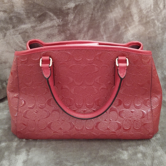 Coach #55451 Margot Red Signature Debossed Patent Leather Carryall Purse Handbag - Picture 2 of 12